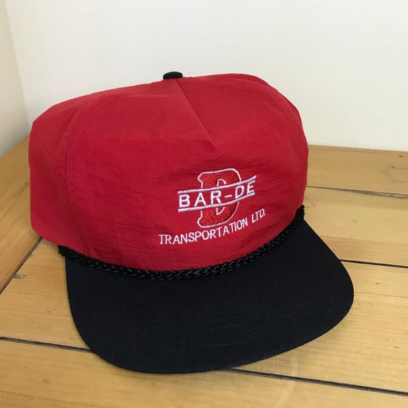 Bar-DE Transportation Embroidered Nylon Trucker Cap 90s Red with Black Brim Hat - Picture 1 of 7